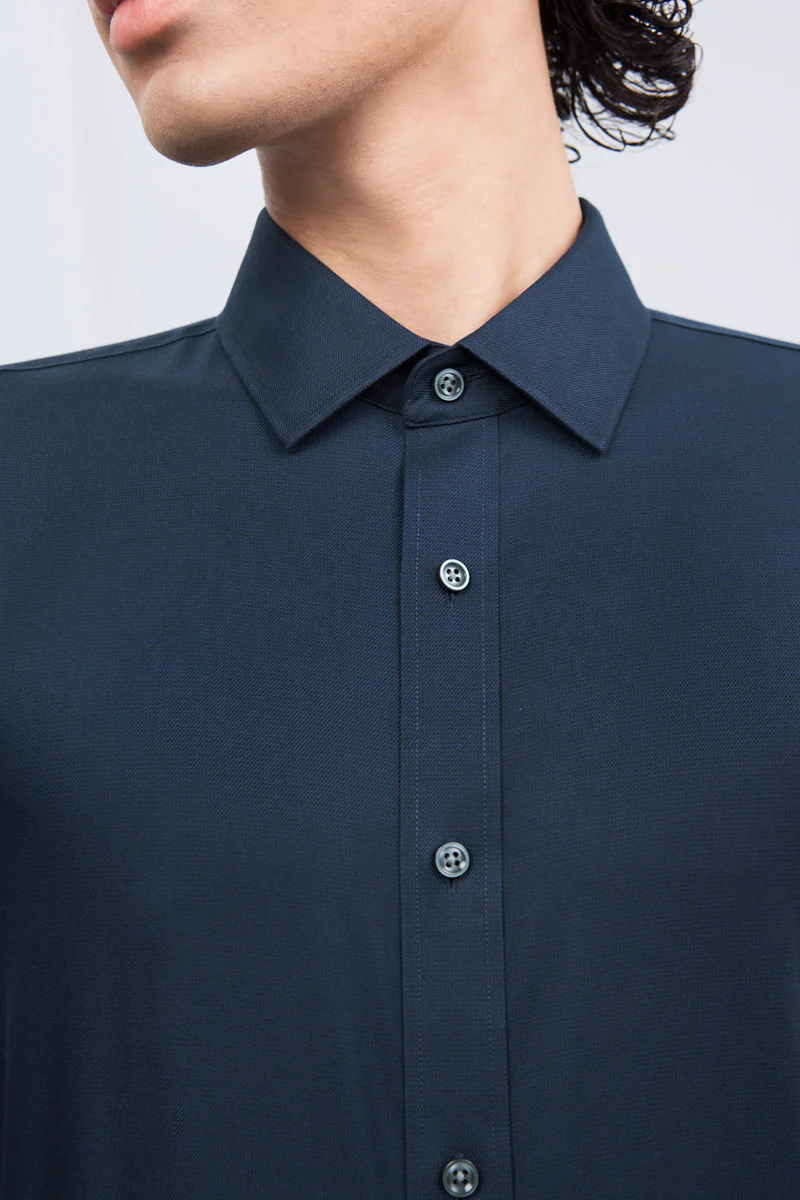 Wrinkle-Free Dobby Twill Dress Shirt | Navy Semi Plain 27587N - Image 2