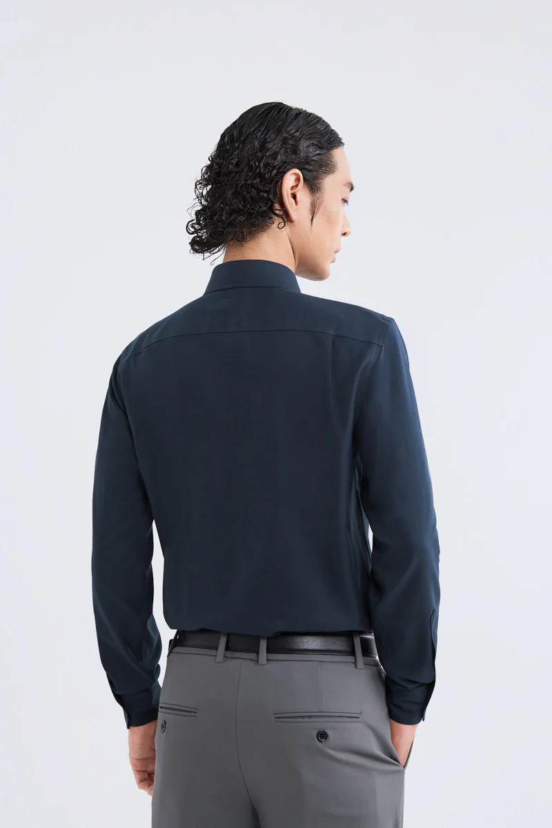 Wrinkle-Free Dobby Twill Dress Shirt | Navy Semi Plain 27587N - Image 4
