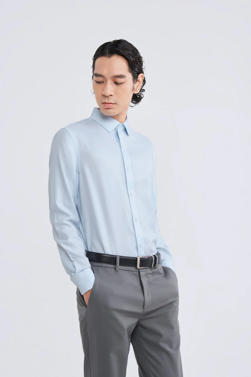 Wrinkle-Free Dobby Twill Dress Shirt | Pale Blue Semi Plain 27585N - Image 3