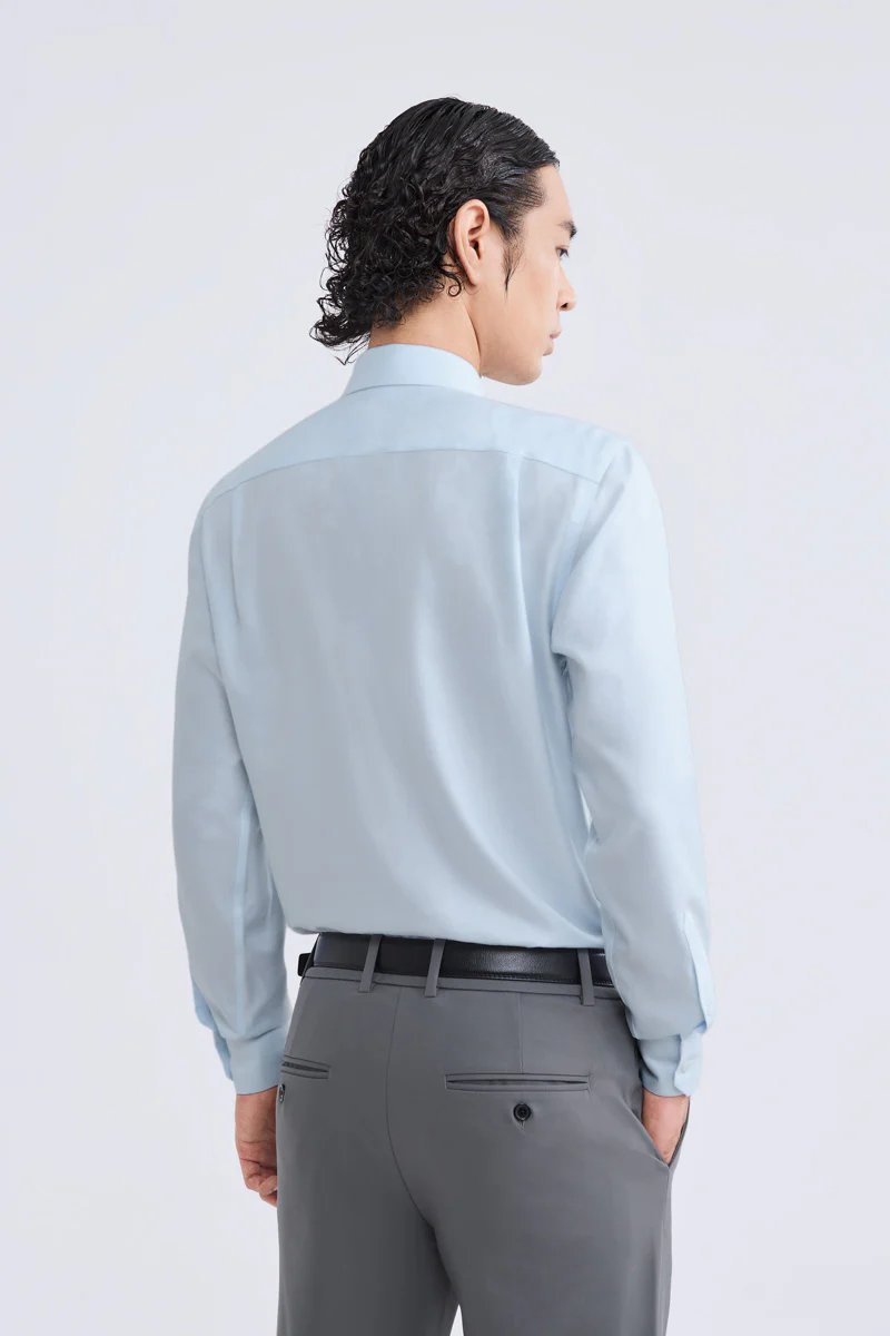 Wrinkle-Free Dobby Twill Dress Shirt | Pale Blue Semi Plain 27585N - Image 4