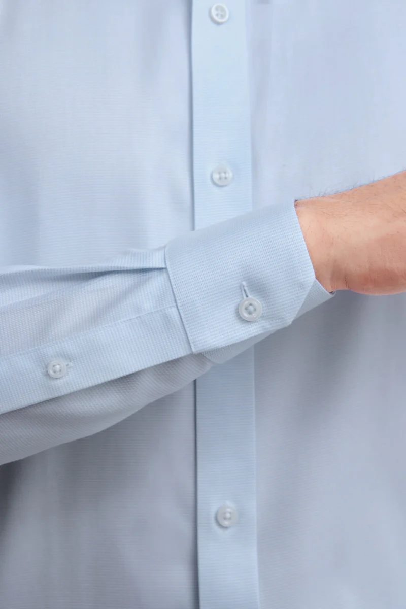 Wrinkle-Free Dobby Twill Dress Shirt | Pale Blue Semi Plain 27585N - Image 5
