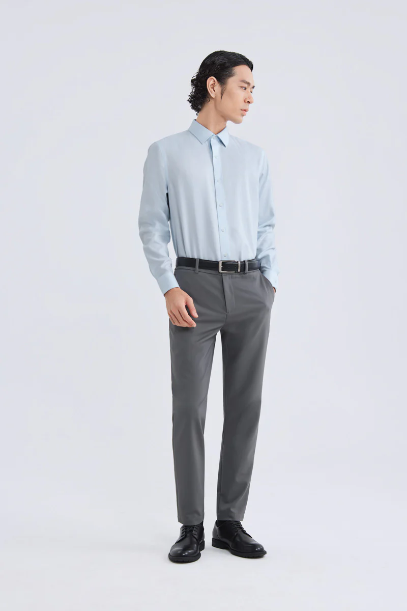 Wrinkle-Free Dobby Twill Dress Shirt | Pale Blue Semi Plain 27585N - Image 6