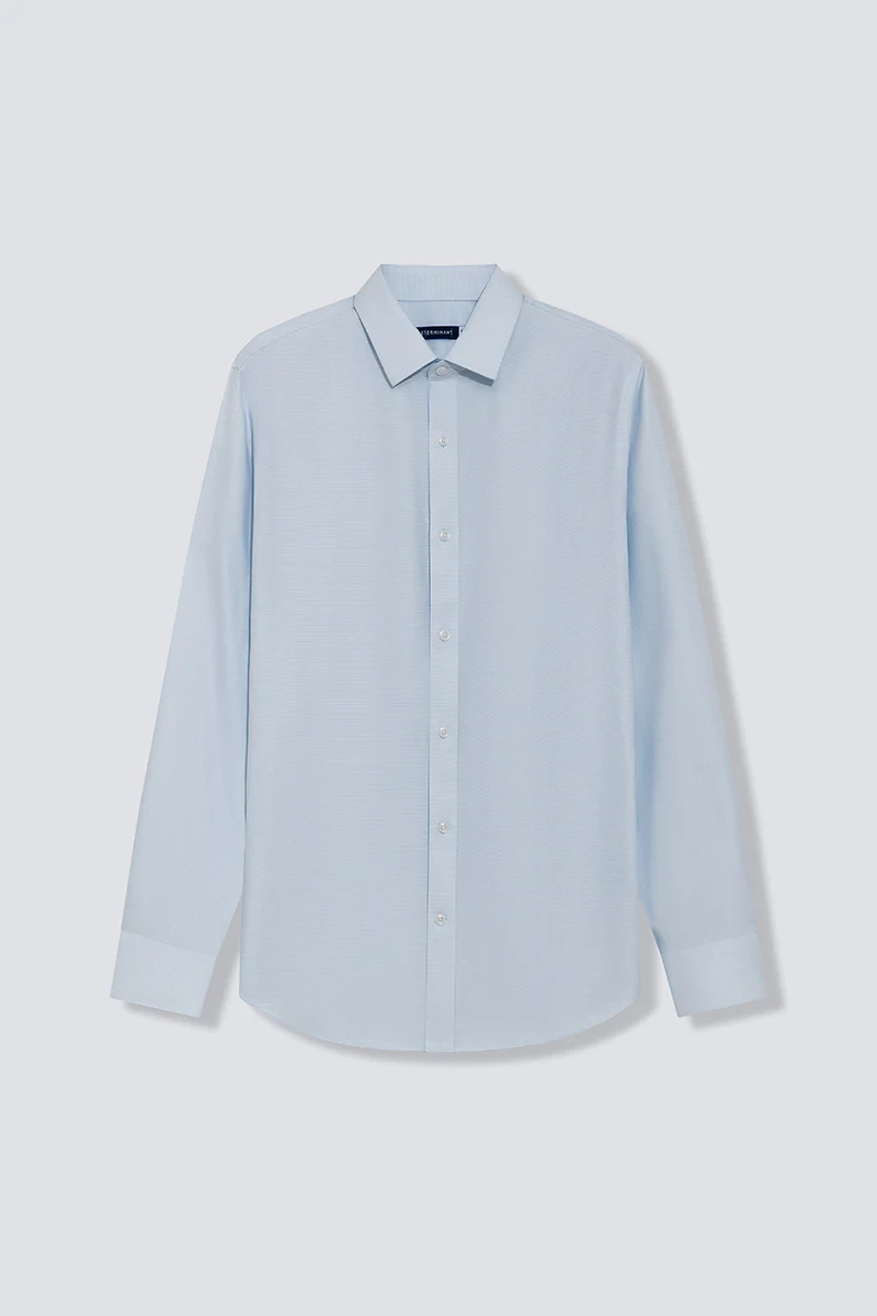 Wrinkle-Free Dobby Twill Dress Shirt | Pale Blue Semi Plain 27585N - Image 7