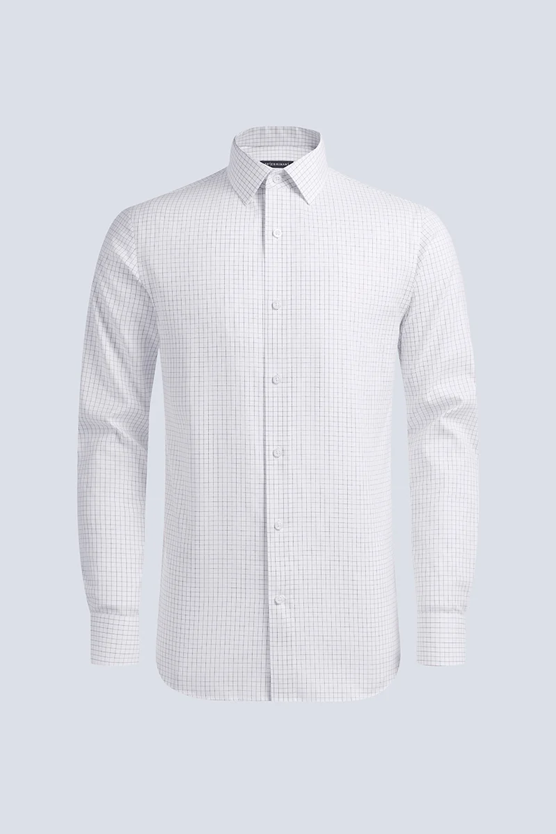 Wrinkle-Free Pinpoint Oxford Dress Shirt | Blue Check 8900DK - Image 14