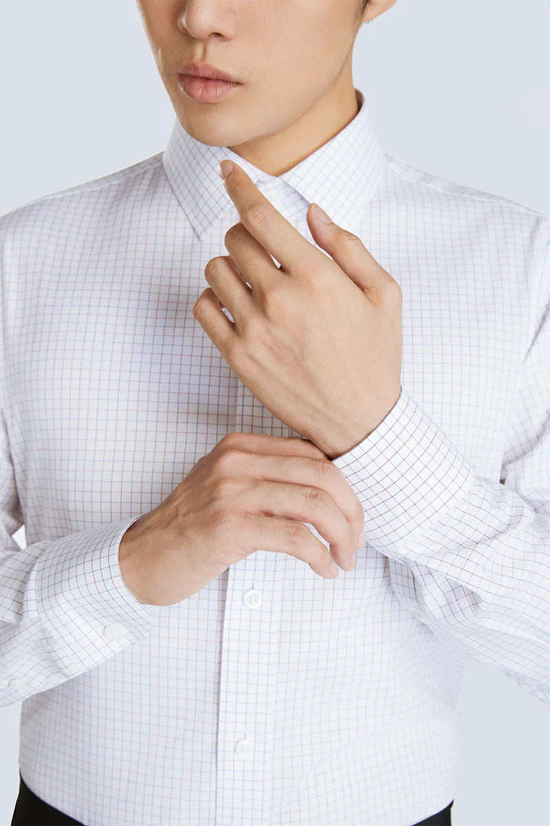 Wrinkle-Free Pinpoint Oxford Dress Shirt | Blue Check 8900DK - Image 5