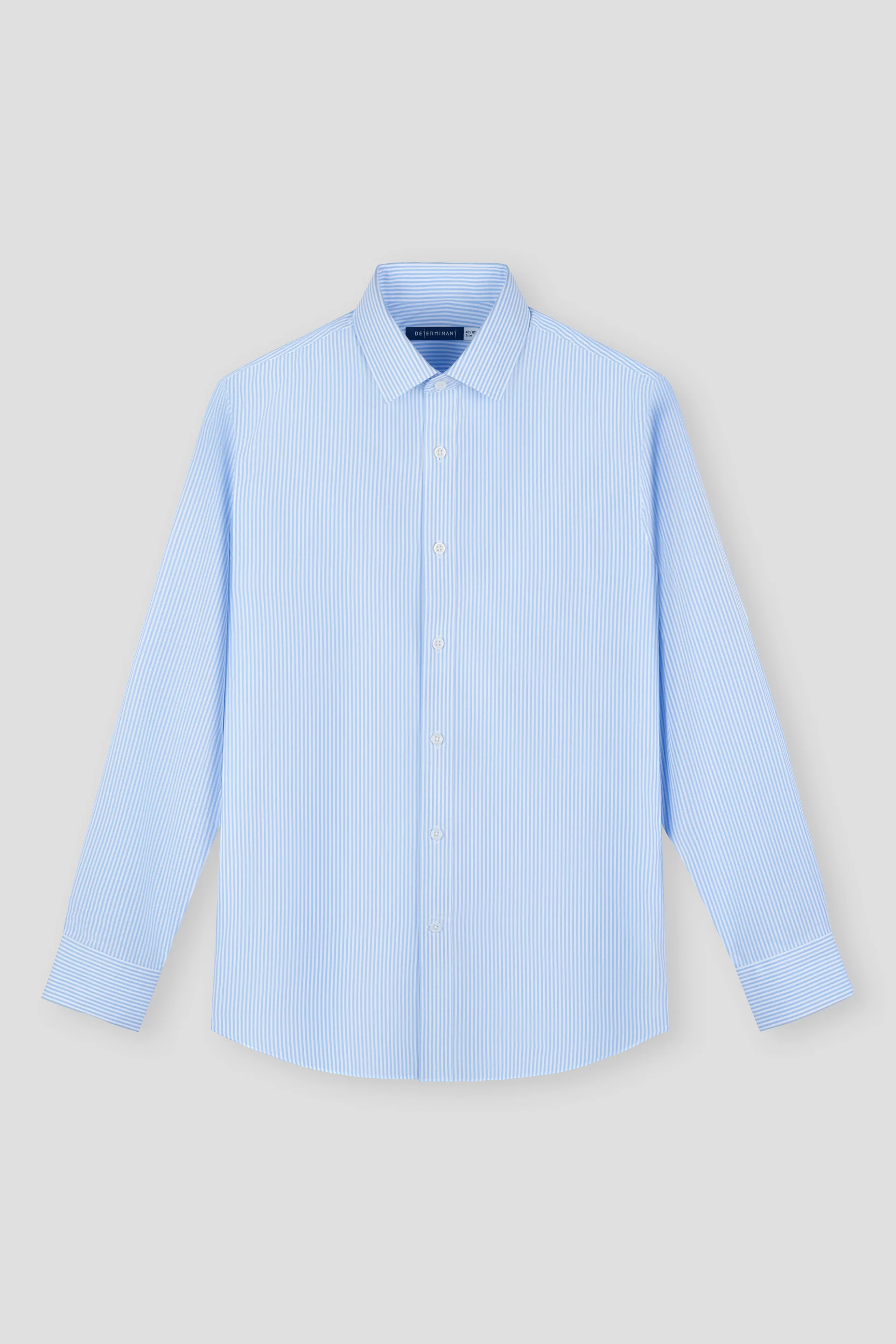 Wrinkle-Free Pinpoint Oxford Dress Shirt | Light Blue White Stripes 10090N - Image 2