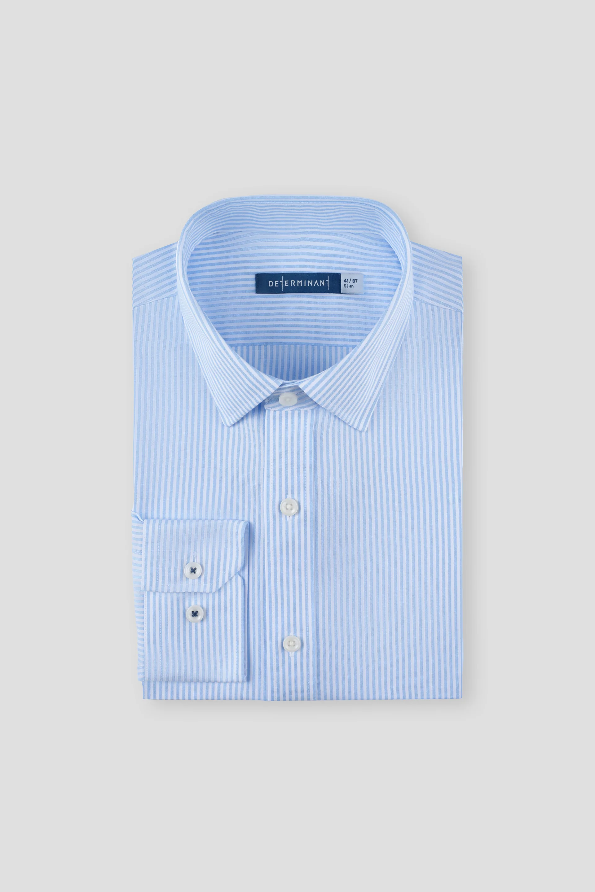 Wrinkle-Free Pinpoint Oxford Dress Shirt | Light Blue White Stripes 10090N - Image 4