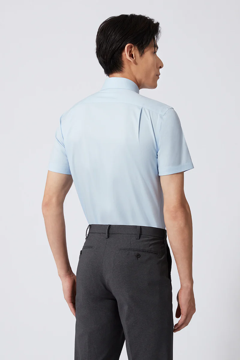 Wrinkle-Free Pinpoint Oxford Short Sleeve Dress Shirt | Light Blue 15940P - Image 4