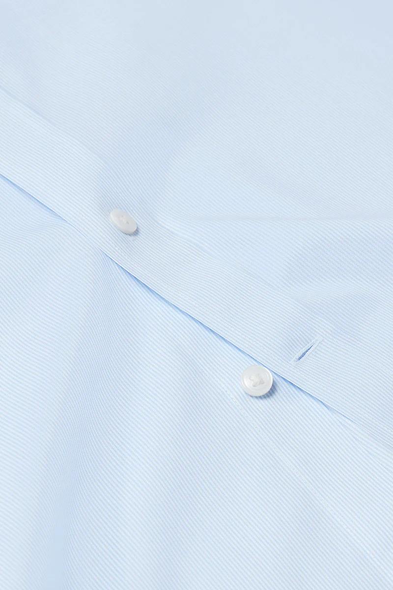 Wrinkle-Free Pinpoint Oxford Short Sleeve Dress Shirt | Light Blue Stripes 1581NZ - Image 10