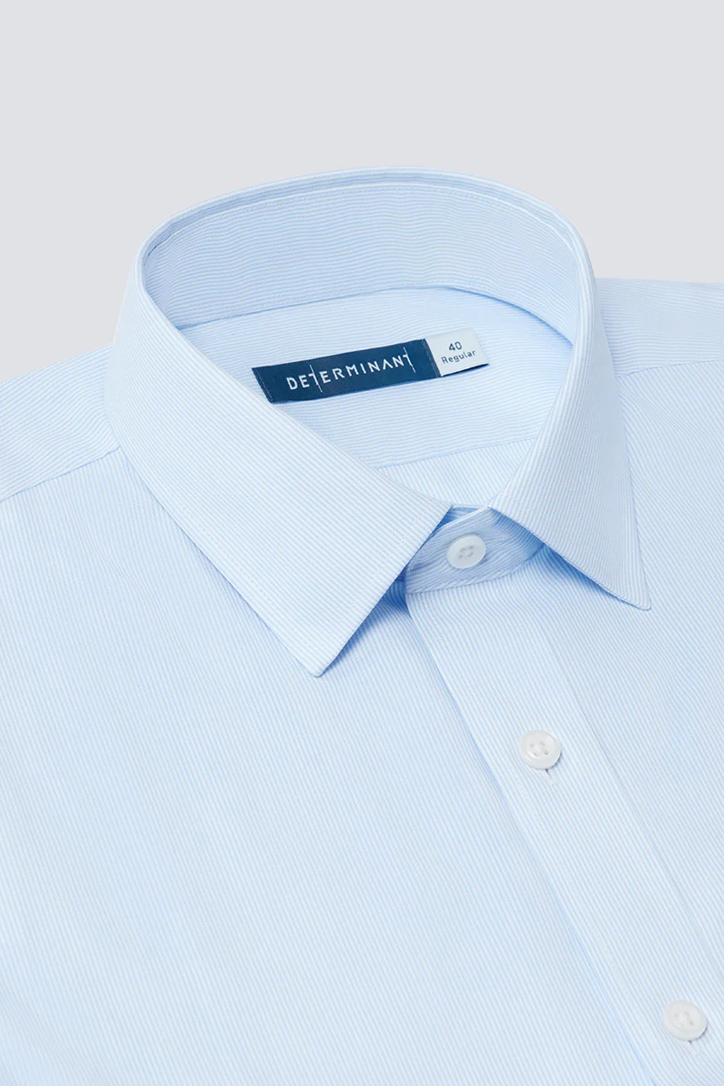 Wrinkle-Free Pinpoint Oxford Short Sleeve Dress Shirt | Light Blue Stripes 1581NZ - Image 15