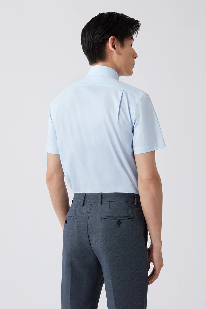 Wrinkle-Free Pinpoint Oxford Short Sleeve Dress Shirt | Light Blue Stripes 1581NZ - Image 4