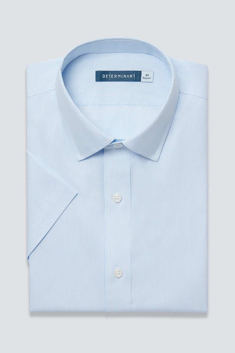 Wrinkle-Free Pinpoint Oxford Short Sleeve Dress Shirt | Light Blue Stripes 1581NZ - Image 6