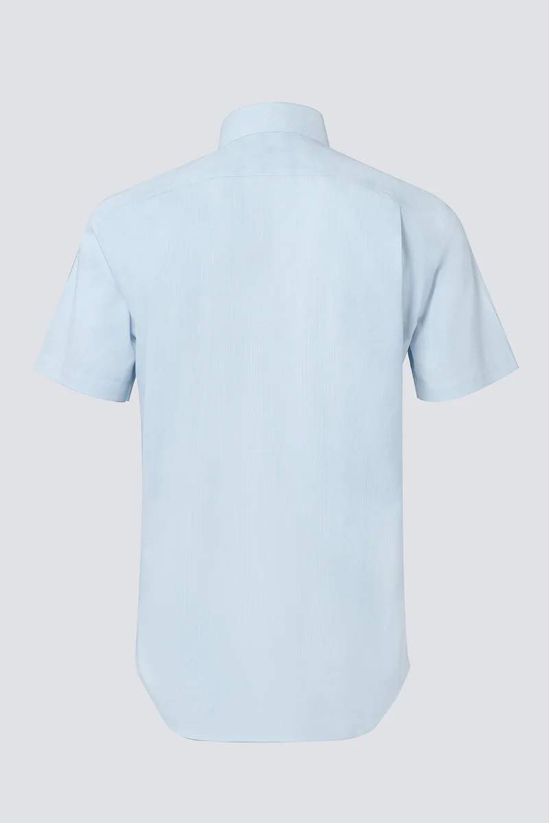 Wrinkle-Free Pinpoint Oxford Short Sleeve Dress Shirt | Light Blue Stripes 1581NZ - Image 7