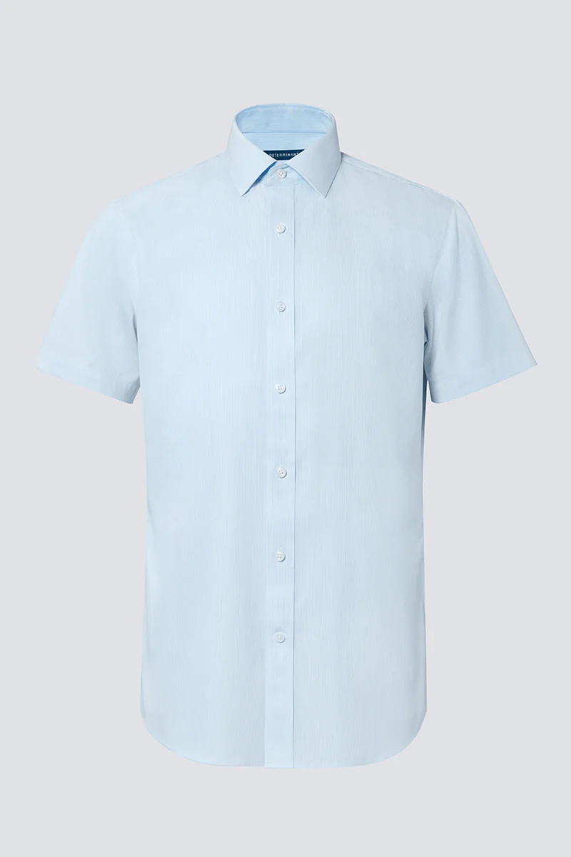 Wrinkle-Free Pinpoint Oxford Short Sleeve Dress Shirt | Light Blue Stripes 1581NZ - Image 8