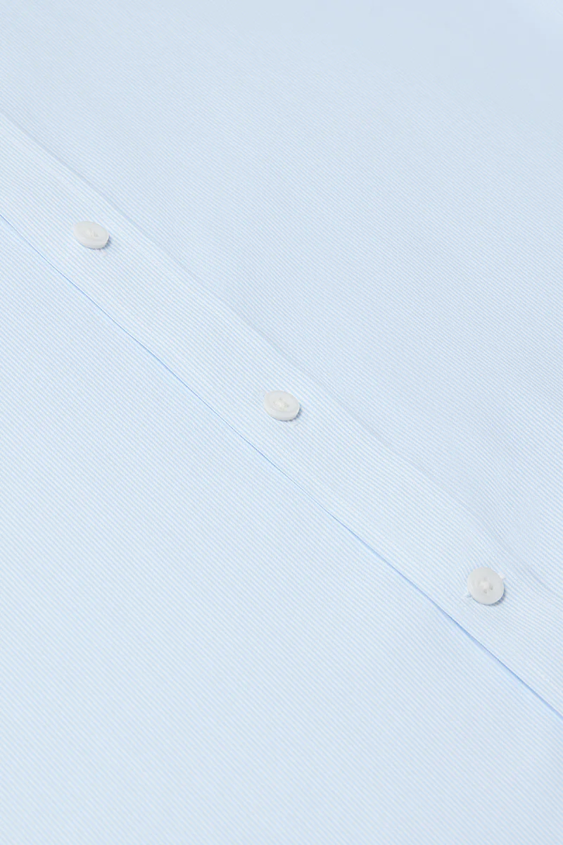 Wrinkle-Free Pinpoint Oxford Short Sleeve Dress Shirt | Light Blue Stripes 1581NZ - Image 9