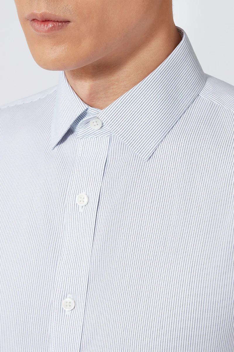 Wrinkle-Free Pinpoint Oxford Short Sleeve Dress Shirt | Navy Stripes 1143NZ - Image 2