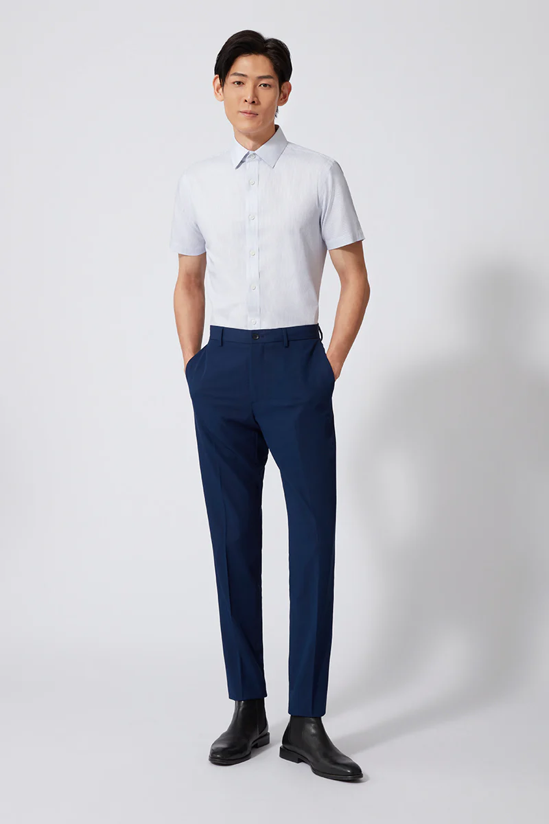 Wrinkle-Free Pinpoint Oxford Short Sleeve Dress Shirt | Navy Stripes 1143NZ - Image 3