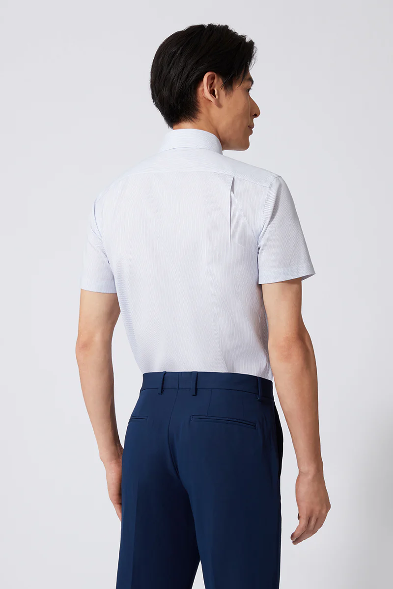 Wrinkle-Free Pinpoint Oxford Short Sleeve Dress Shirt | Navy Stripes 1143NZ - Image 4