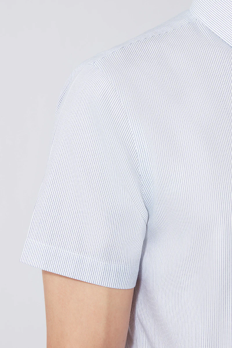 Wrinkle-Free Pinpoint Oxford Short Sleeve Dress Shirt | Navy Stripes 1143NZ - Image 5