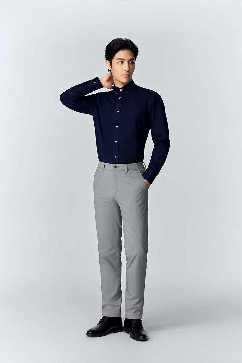 Wrinkle-Free Poplin Button-Down Dress Shirt | Navy 0053KM - Image 2