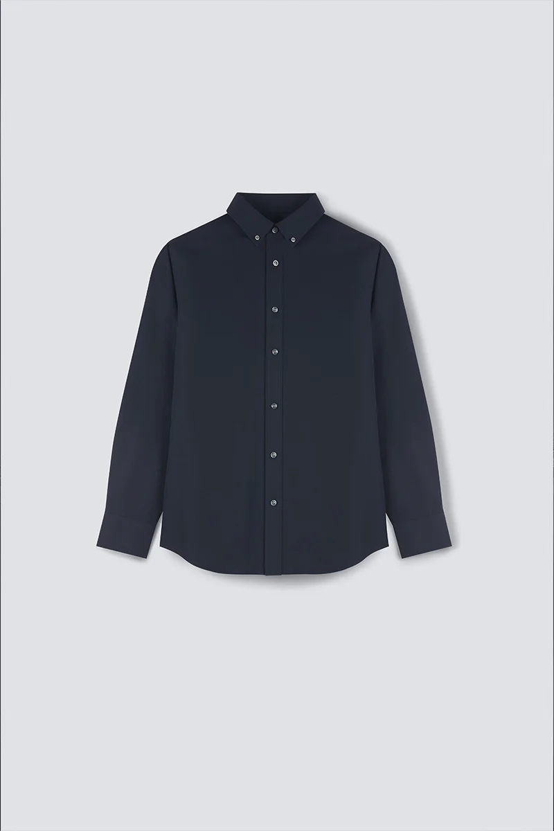Wrinkle-Free Poplin Button-Down Dress Shirt | Navy 0053KM - Image 5