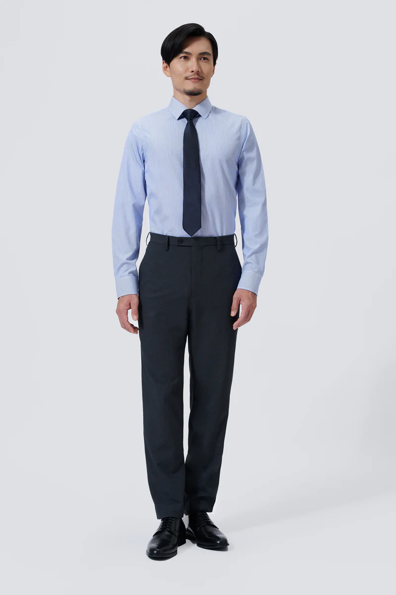 Wrinkle-Free Poplin Dress Shirt | Blue Stripes 10772N - Image 3