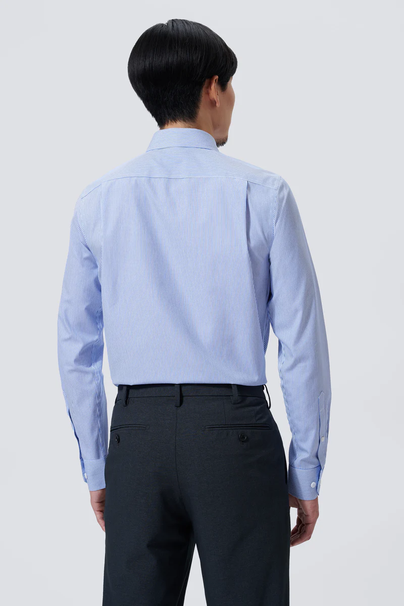 Wrinkle-Free Poplin Dress Shirt | Blue Stripes 10772N - Image 4