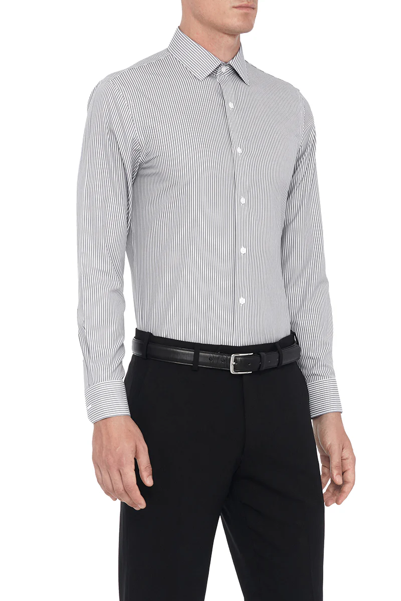 Wrinkle-Free Poplin Dress Shirt | Dark Grey Stripes 10773N - Image 3