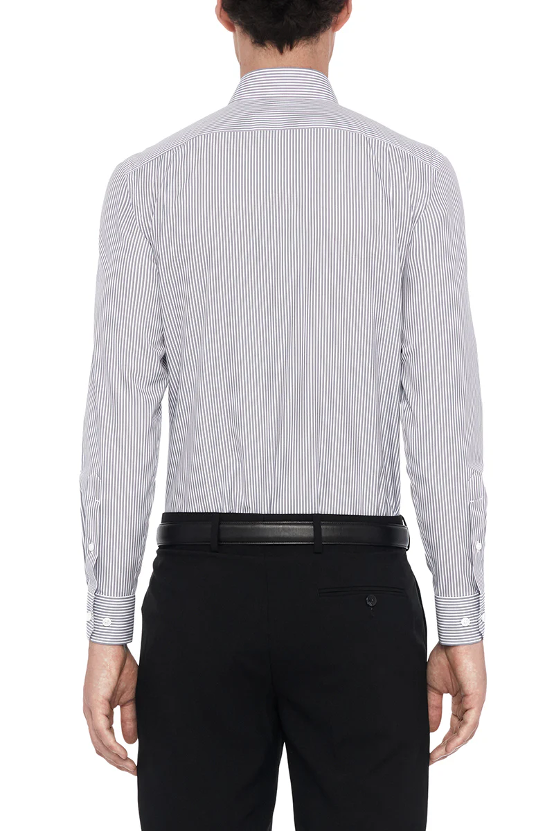 Wrinkle-Free Poplin Dress Shirt | Dark Grey Stripes 10773N - Image 4