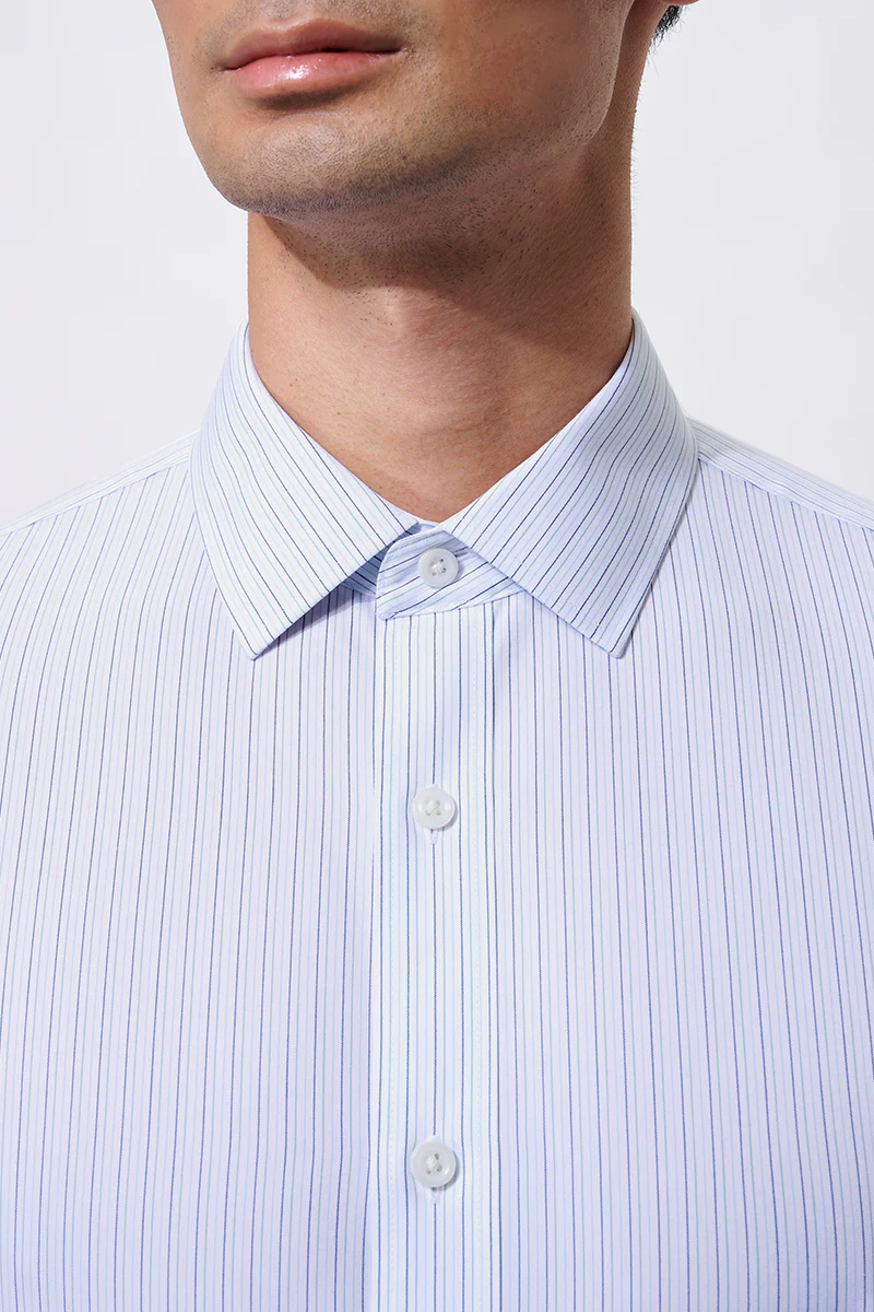 Wrinkle-Free Poplin Dress Shirt | Green Stripes 22497N - Image 2