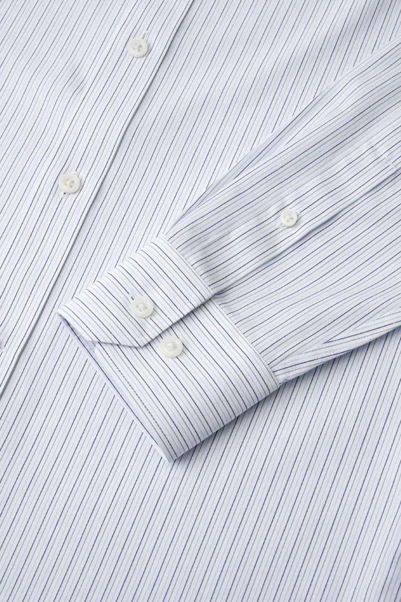Wrinkle-Free Poplin Dress Shirt | Green Stripes 22497N - Image 7