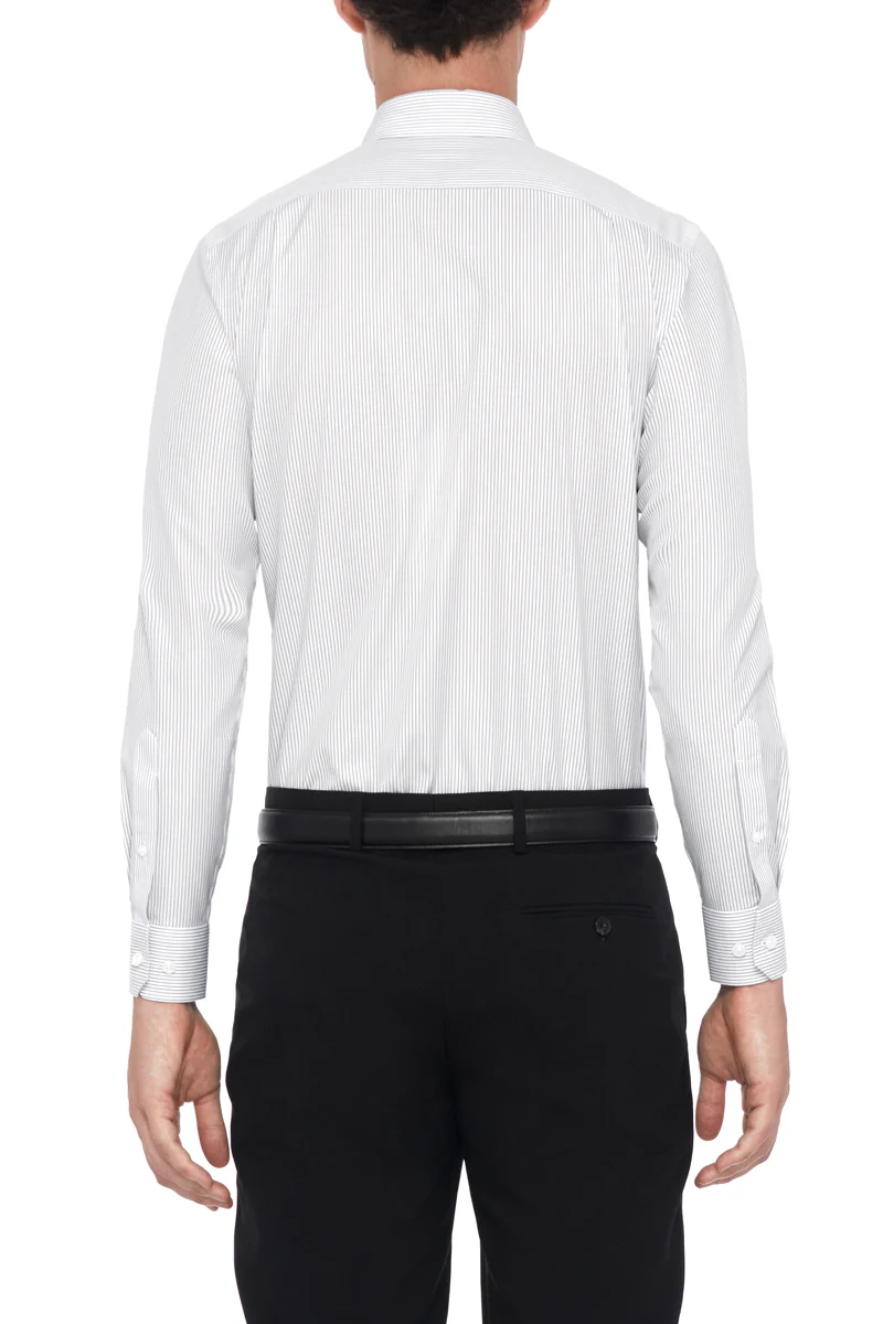 Wrinkle-Free Poplin Dress Shirt | Grey Stripes 10774N - Image 4