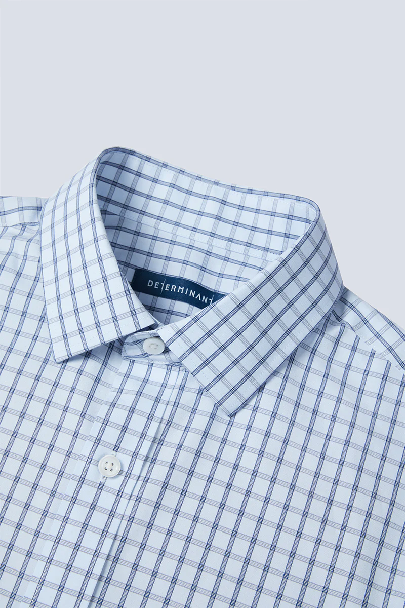 Wrinkle-Free Poplin Dress Shirt | Light Blue Check 15026N - Image 10