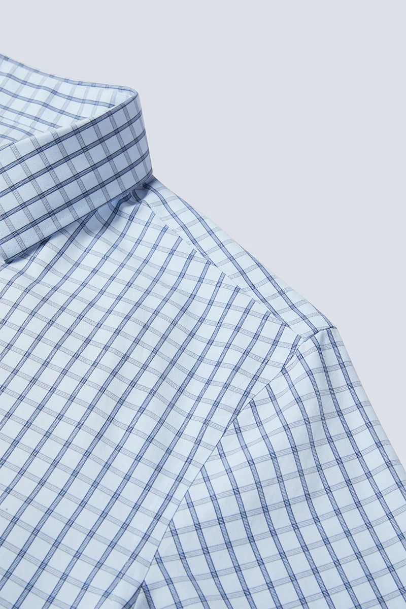 Wrinkle-Free Poplin Dress Shirt | Light Blue Check 15026N - Image 11