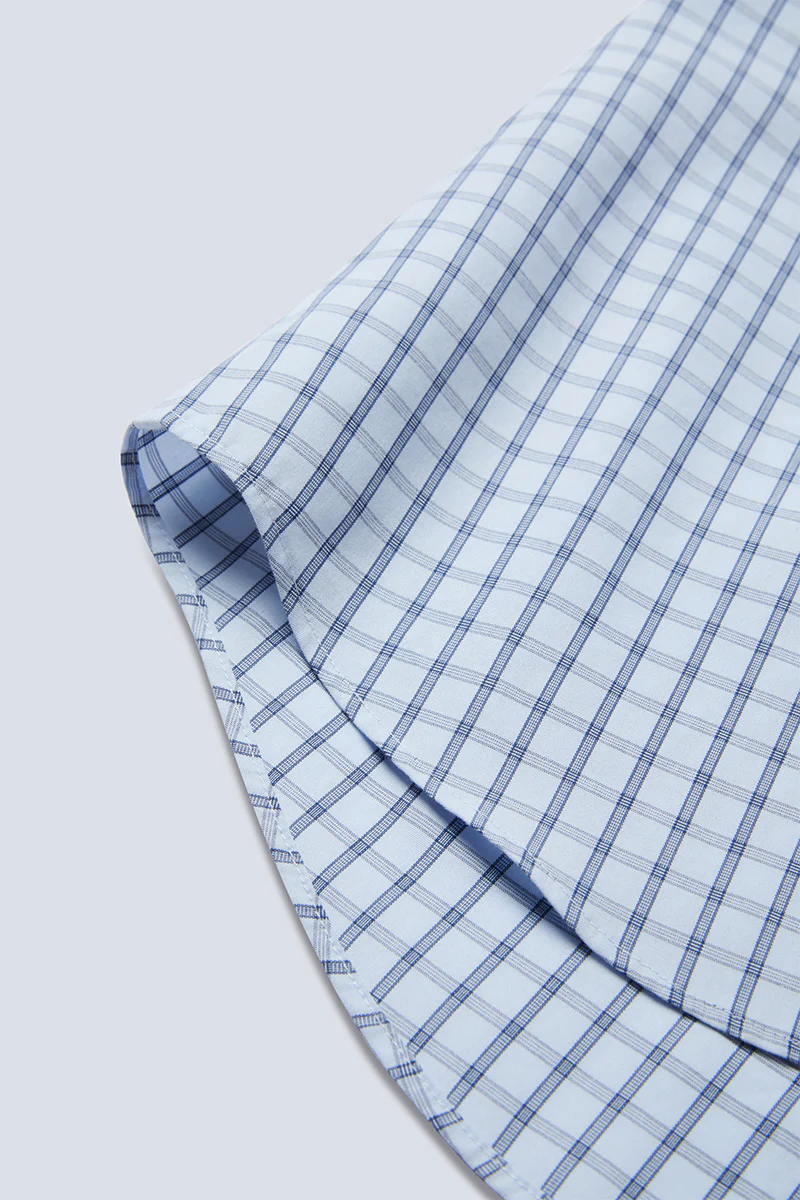 Wrinkle-Free Poplin Dress Shirt | Light Blue Check 15026N - Image 12