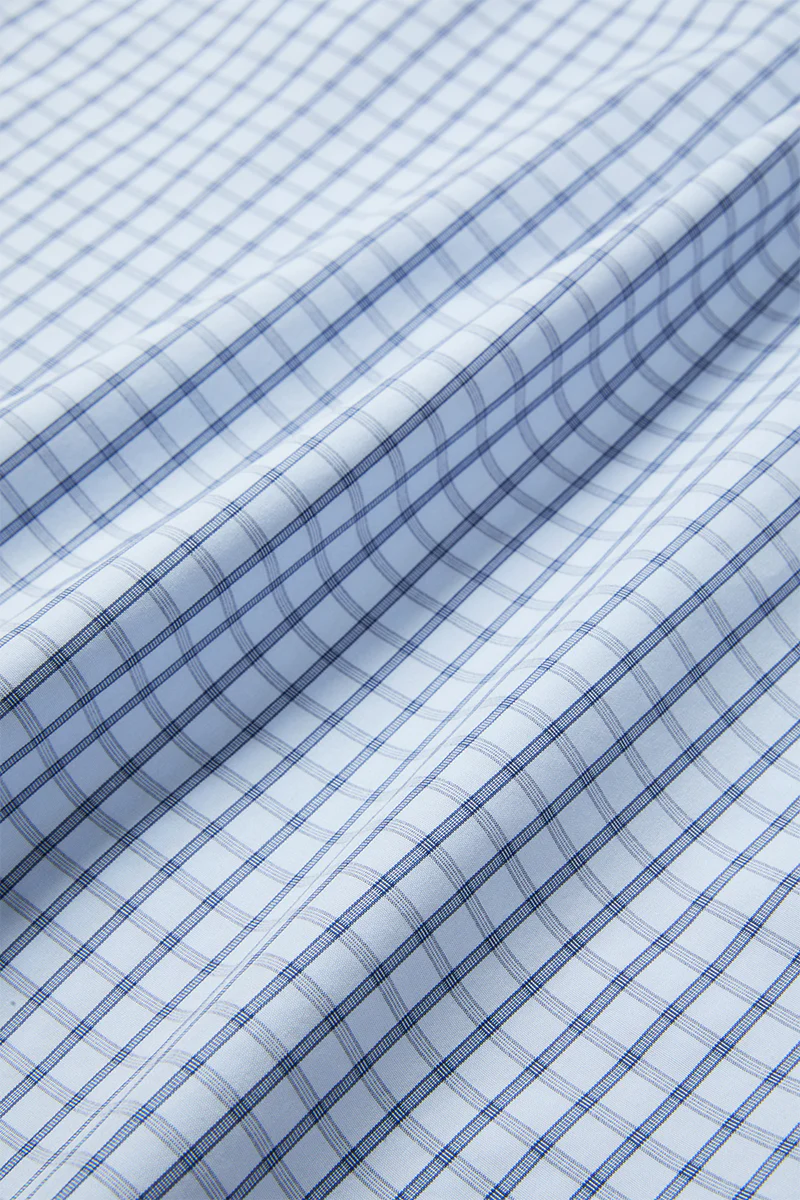 Wrinkle-Free Poplin Dress Shirt | Light Blue Check 15026N - Image 13