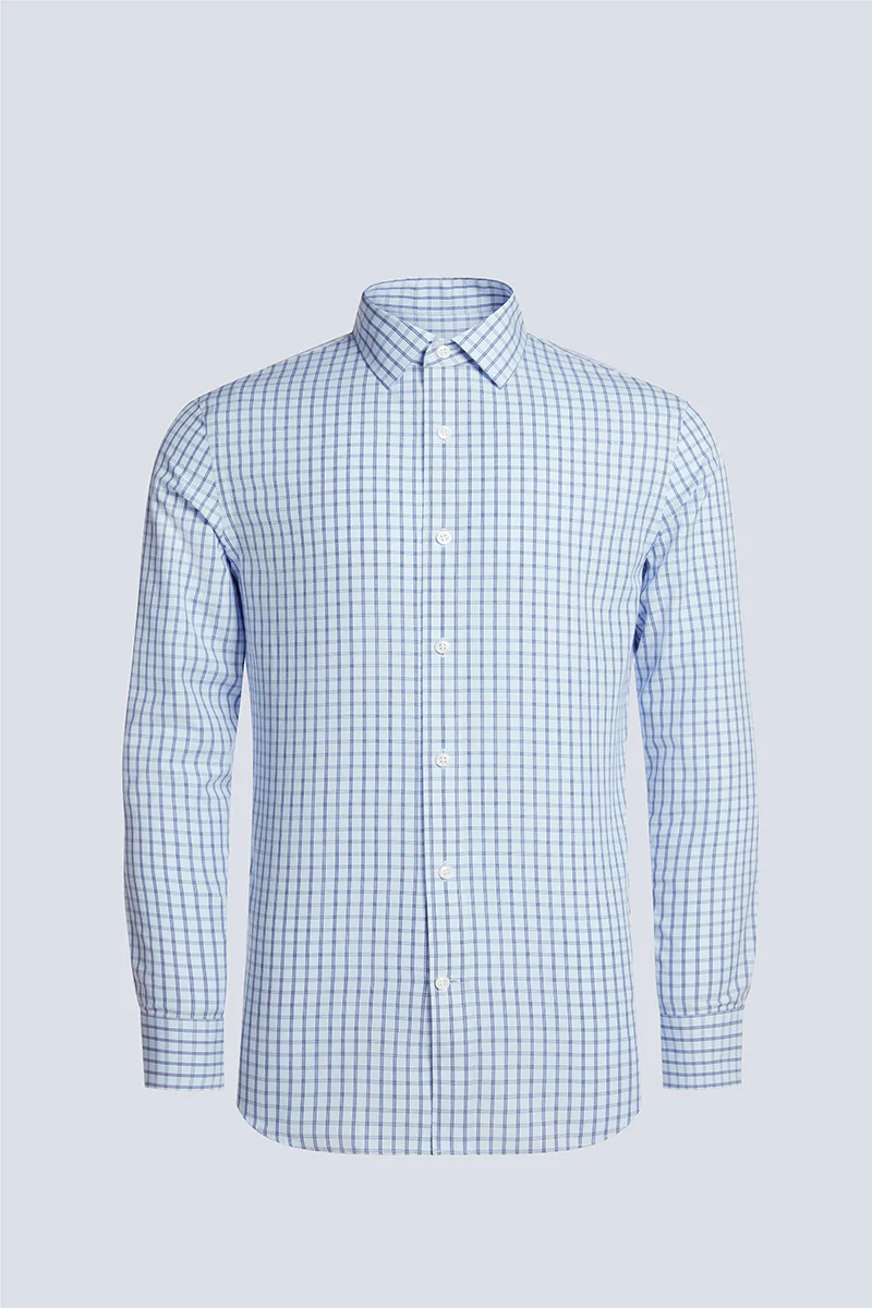 Wrinkle-Free Poplin Dress Shirt | Light Blue Check 15026N - Image 15