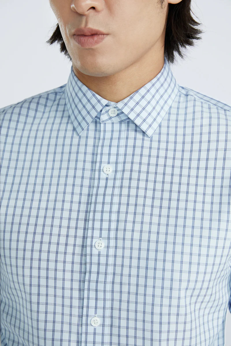 Wrinkle-Free Poplin Dress Shirt | Light Blue Check 15026N - Image 2