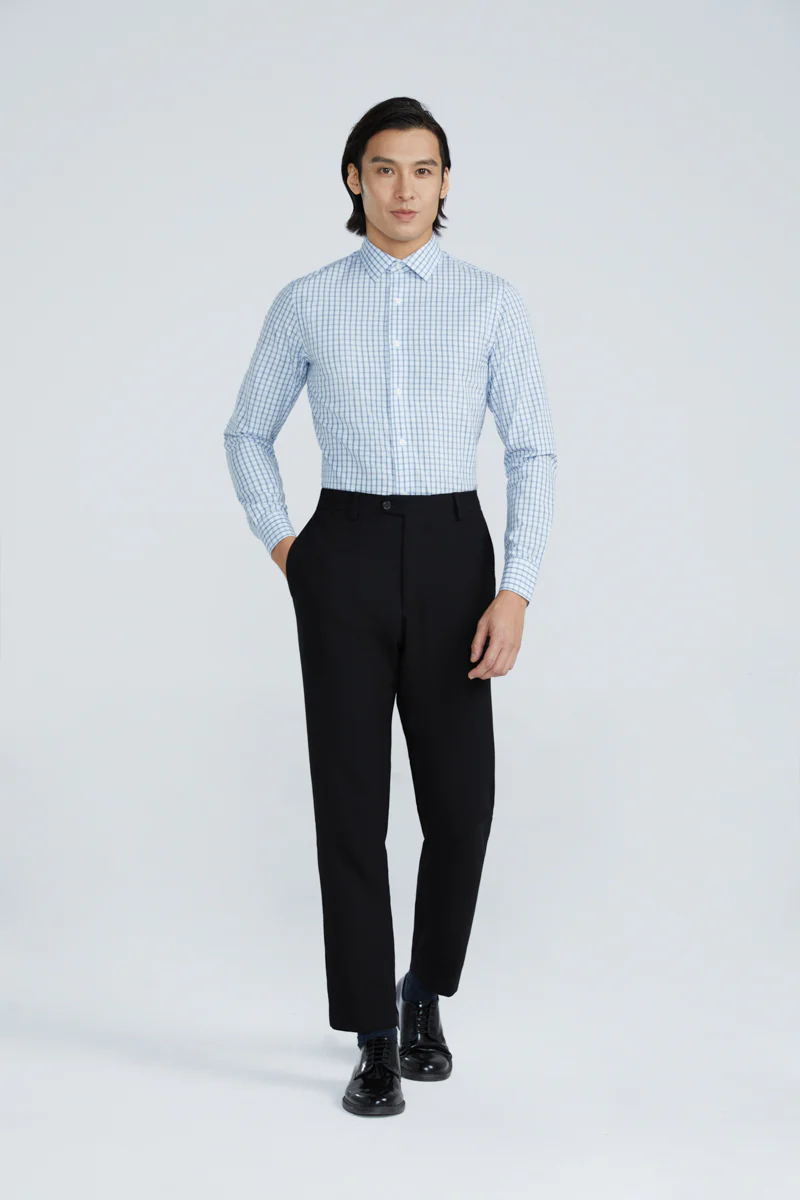 Wrinkle-Free Poplin Dress Shirt | Light Blue Check 15026N - Image 3