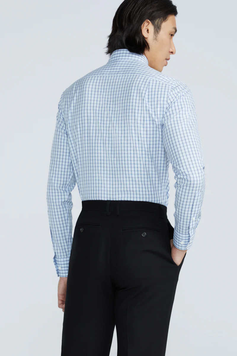 Wrinkle-Free Poplin Dress Shirt | Light Blue Check 15026N - Image 4