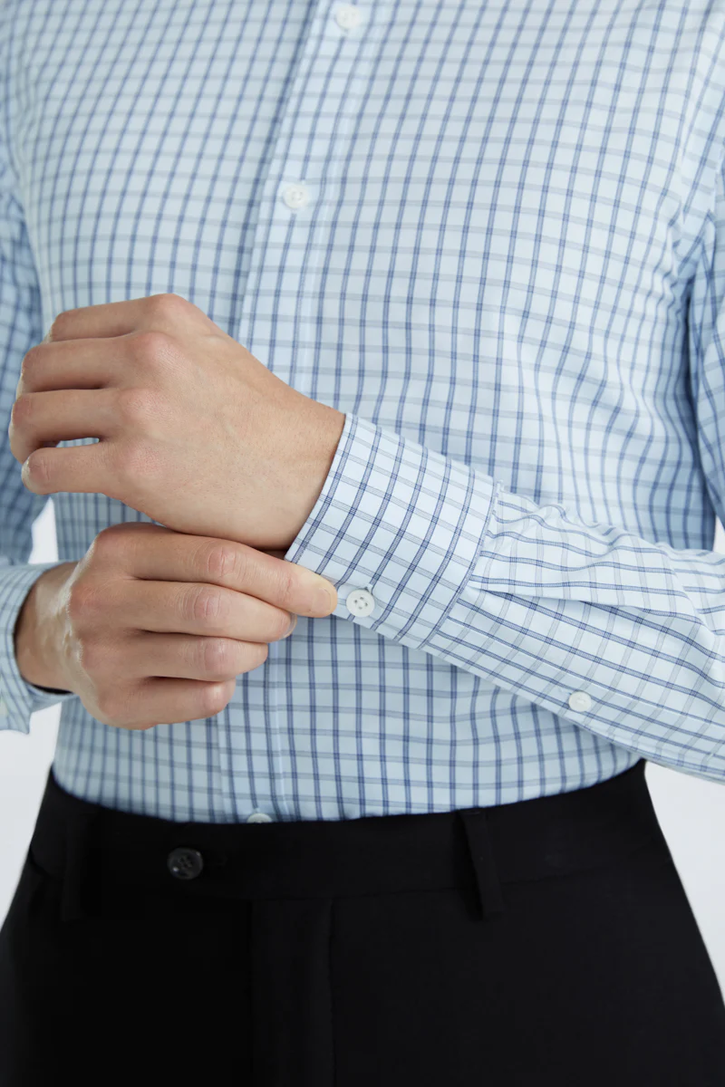 Wrinkle-Free Poplin Dress Shirt | Light Blue Check 15026N - Image 5