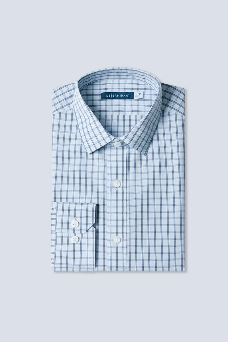 Wrinkle-Free Poplin Dress Shirt | Light Blue Check 15026N - Image 6