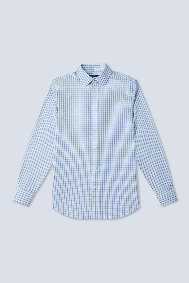 Wrinkle-Free Poplin Dress Shirt | Light Blue Check 15026N - Image 7