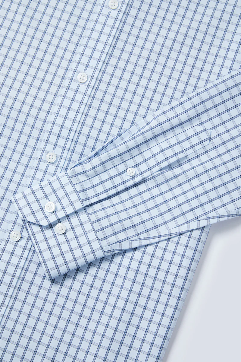Wrinkle-Free Poplin Dress Shirt | Light Blue Check 15026N - Image 8