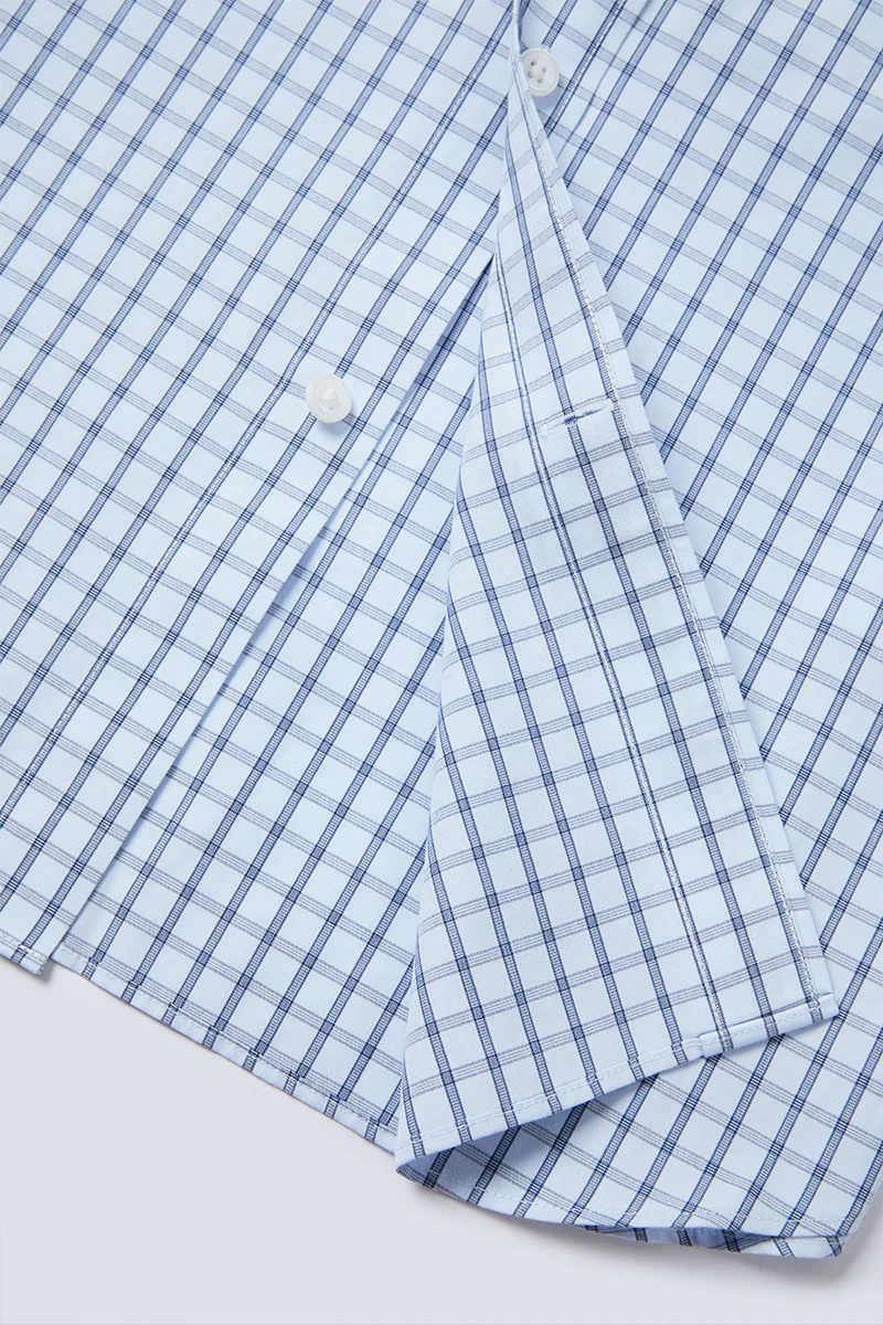 Wrinkle-Free Poplin Dress Shirt | Light Blue Check 15026N - Image 9