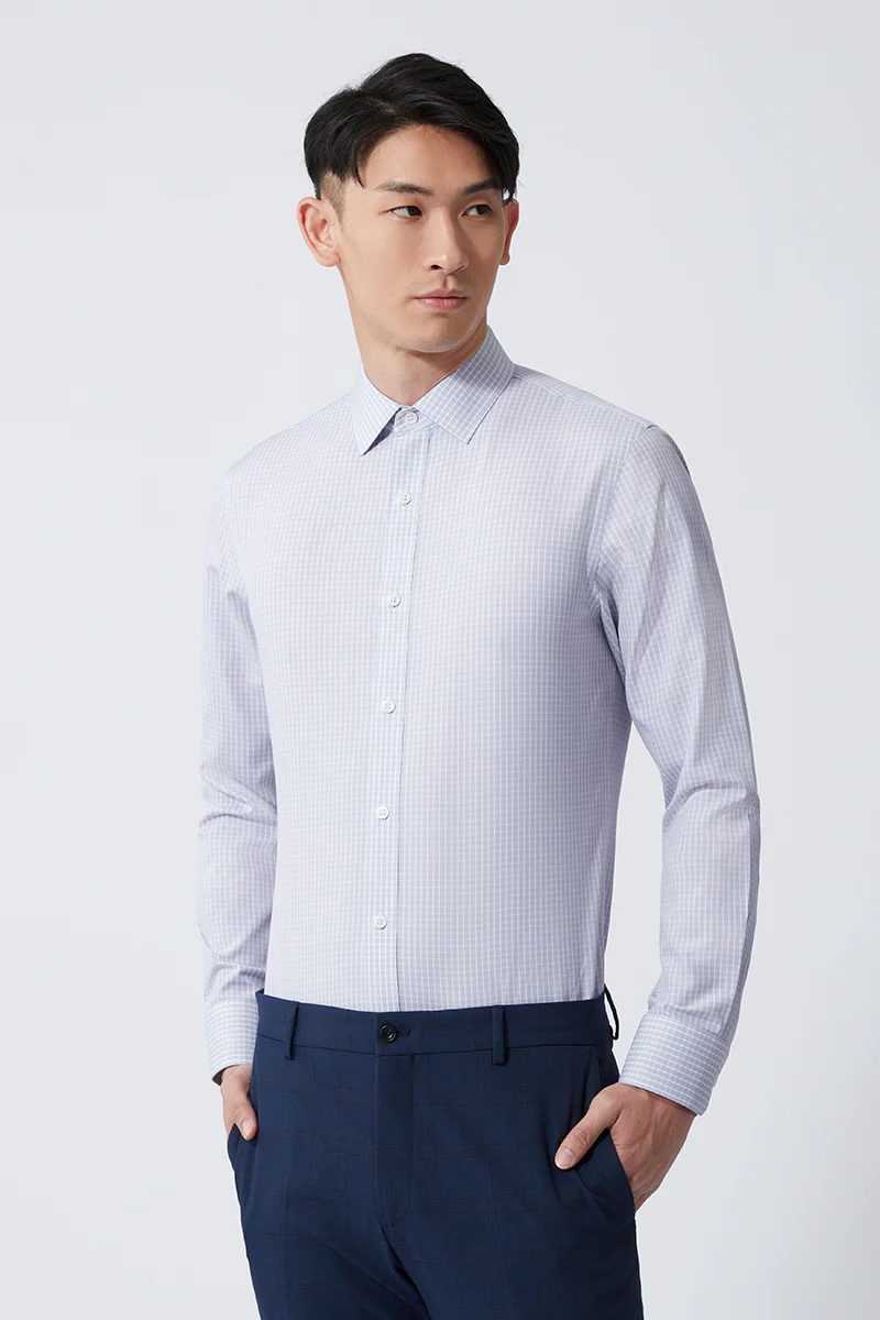 Wrinkle-Free Poplin Dress Shirt | Light Grey Check 16934N