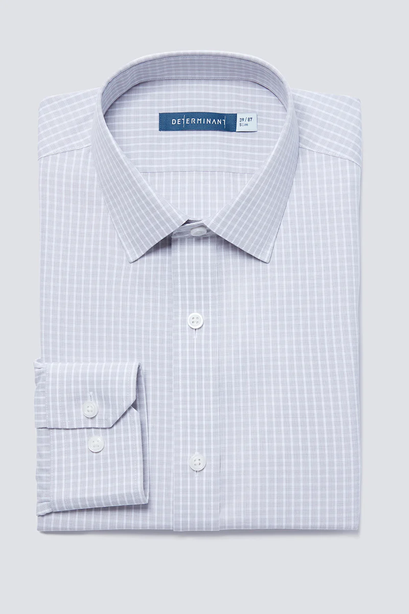 Wrinkle-Free Poplin Dress Shirt | Light Grey Check 16934N - Image 10