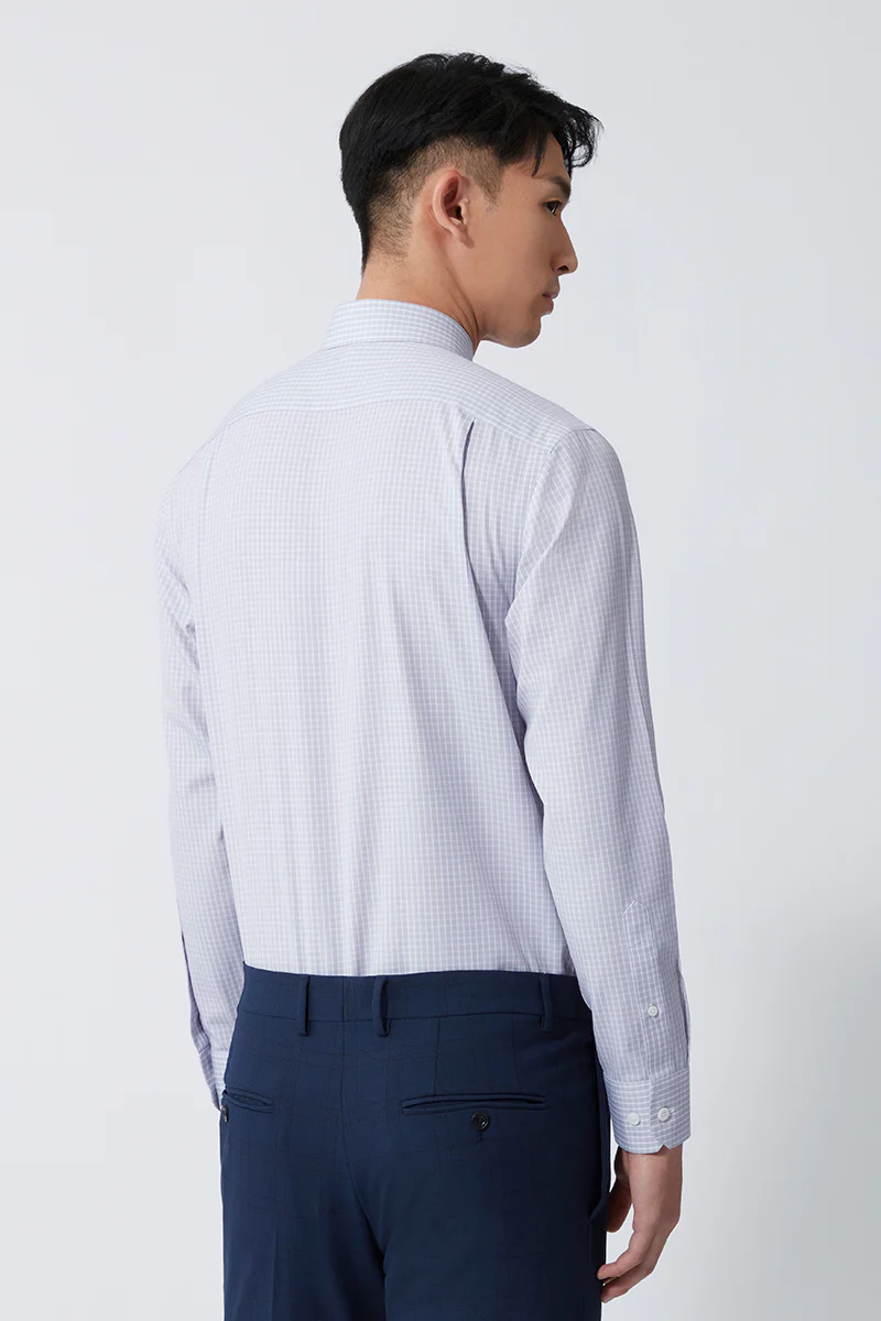 Wrinkle-Free Poplin Dress Shirt | Light Grey Check 16934N - Image 15