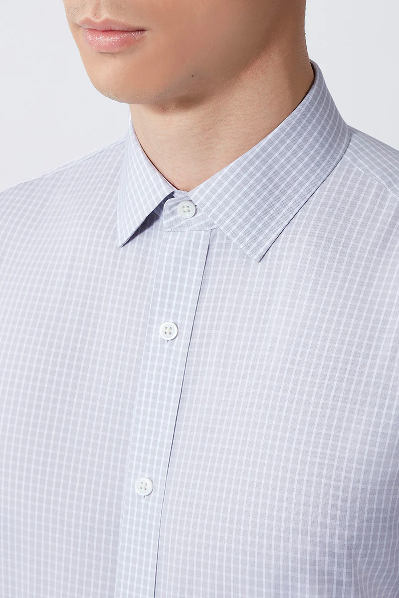 Wrinkle-Free Poplin Dress Shirt | Light Grey Check 16934N - Image 2