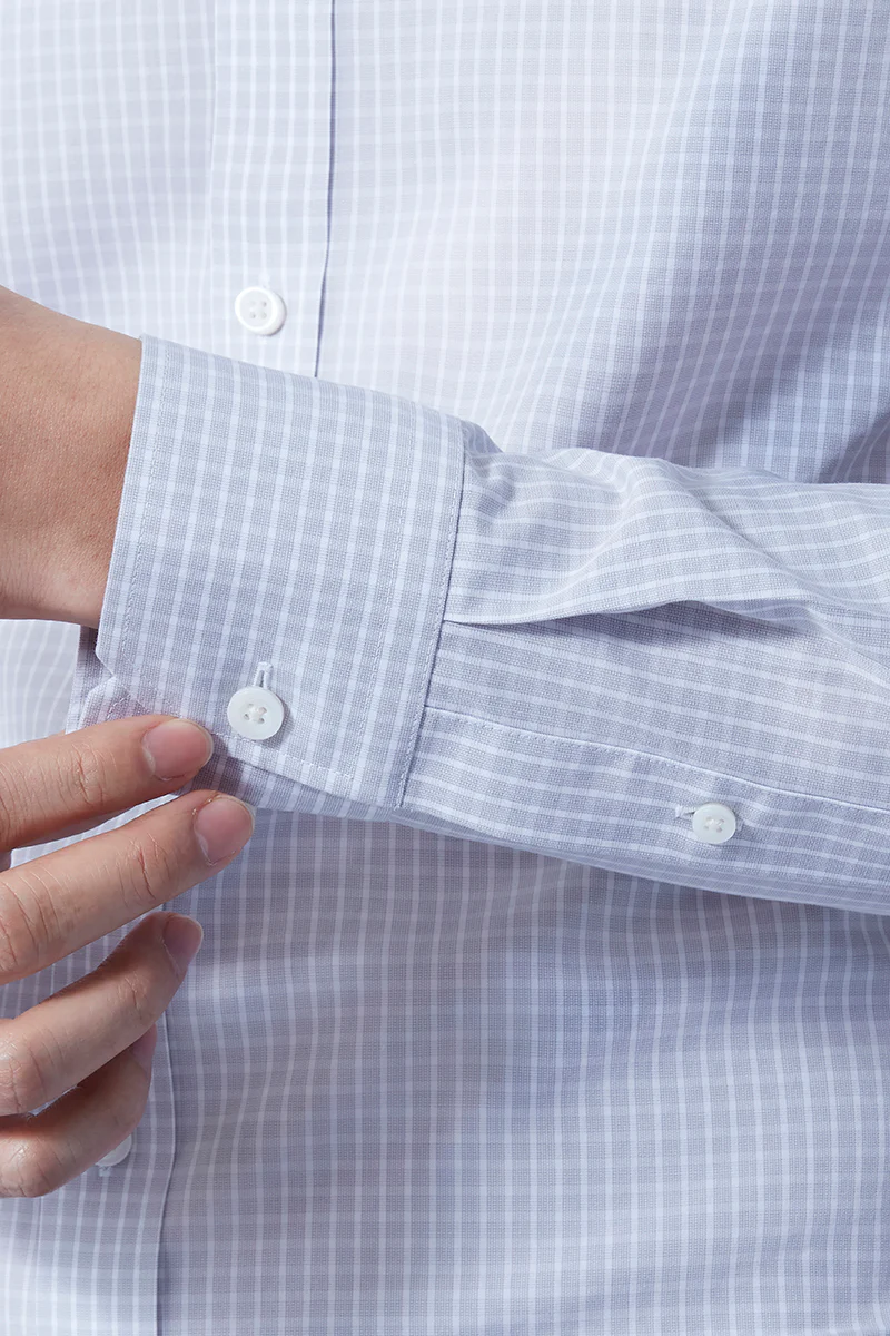 Wrinkle-Free Poplin Dress Shirt | Light Grey Check 16934N - Image 5